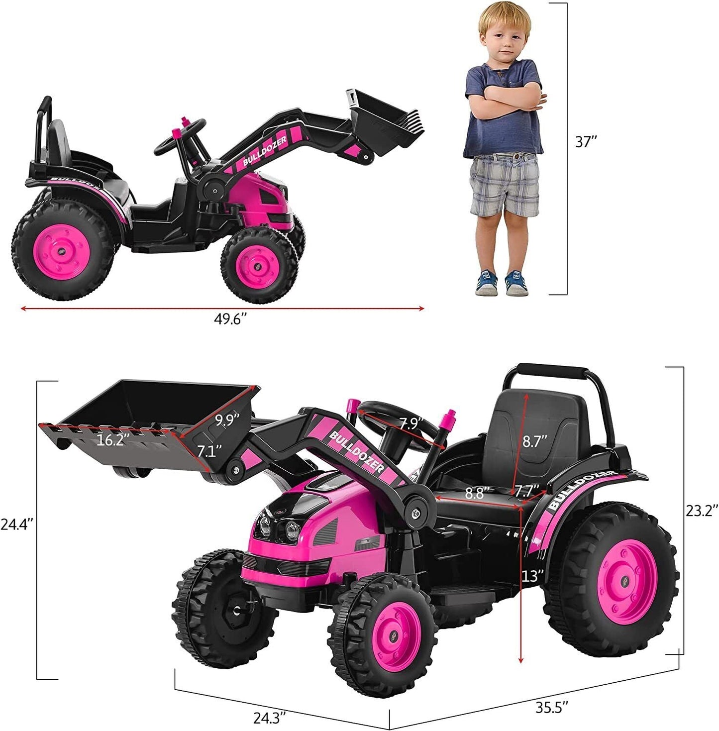 Remote Controlled 12V Bulldozer Ride-On Toy for Kids - Perfect for Construction Playtime!