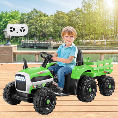 Electric Ride-On Tractor Car with Trailer for Kids - Remote Controlled Toy Vehicle (12V)