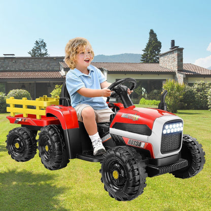 Electric Ride-On Tractor Car with Trailer for Kids - Remote Controlled Toy Vehicle (12V)