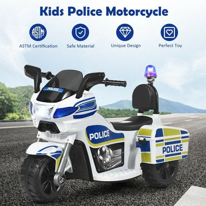Police Motorcycle Trike for Kids with Flashing Siren - 3-Wheel Ride-On Toy for Children