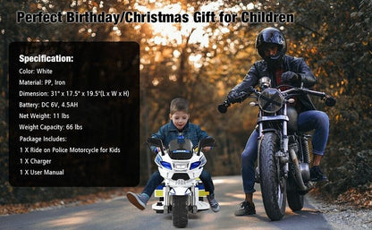 Police Motorcycle Trike for Kids with Flashing Siren - 3-Wheel Ride-On Toy for Children