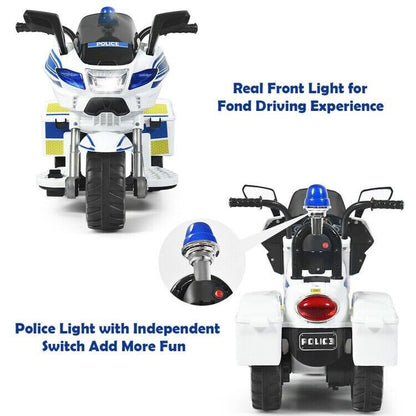 Police Motorcycle Trike for Kids with Flashing Siren - 3-Wheel Ride-On Toy for Children