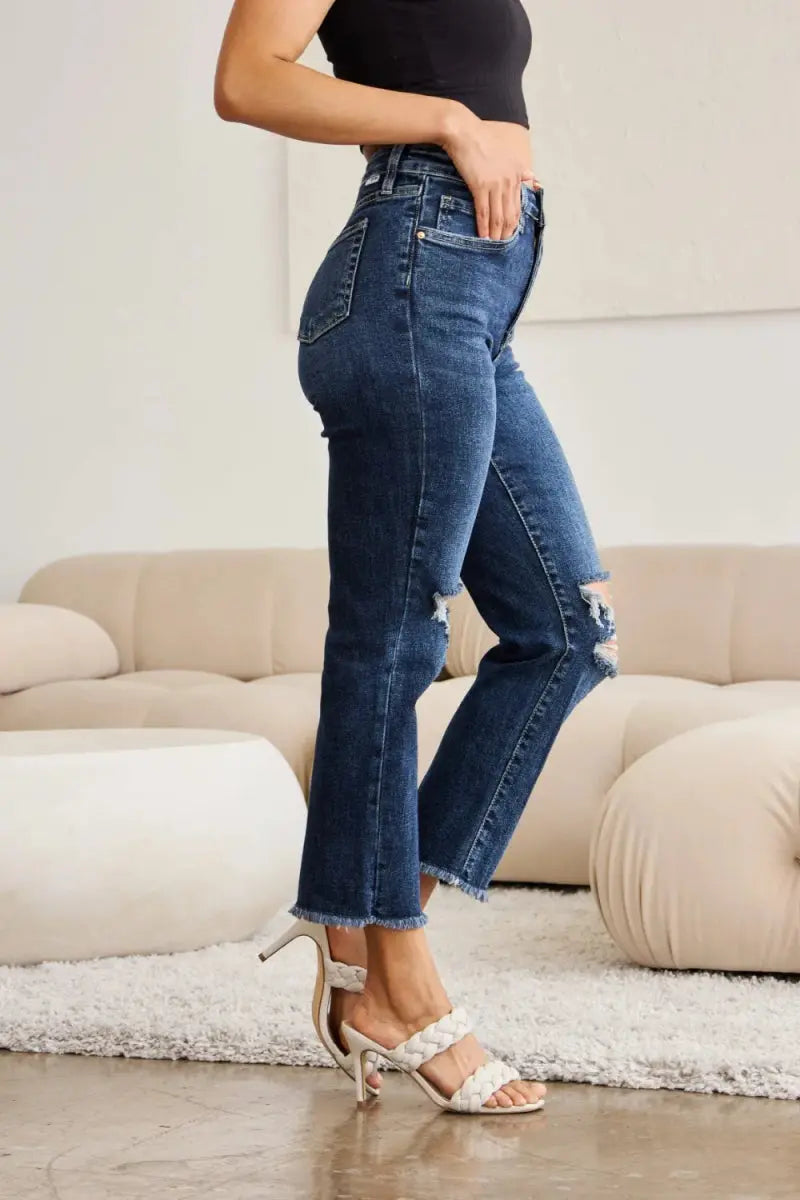 Shoes Trendsi Distressed Jeans Women's Tummy Control Denim Everyday Wear Slimming Fit