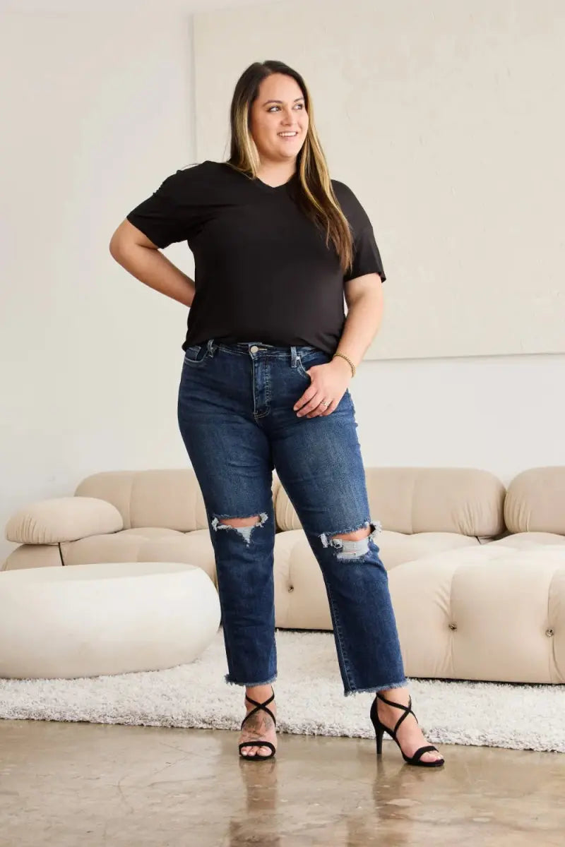 Shoes Trendsi Distressed Jeans Women's Tummy Control Denim Everyday Wear Slimming Fit