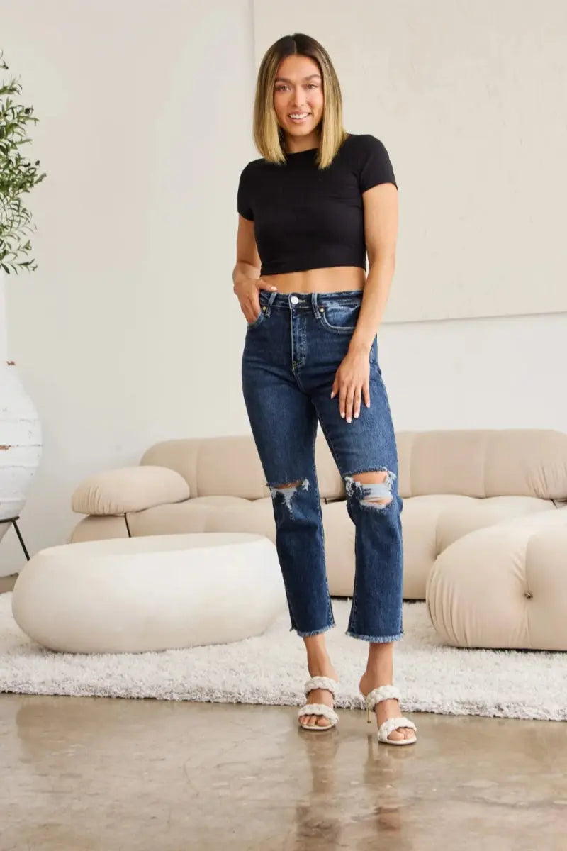 Shoes Trendsi Distressed Jeans Women's Tummy Control Denim Everyday Wear Slimming Fit