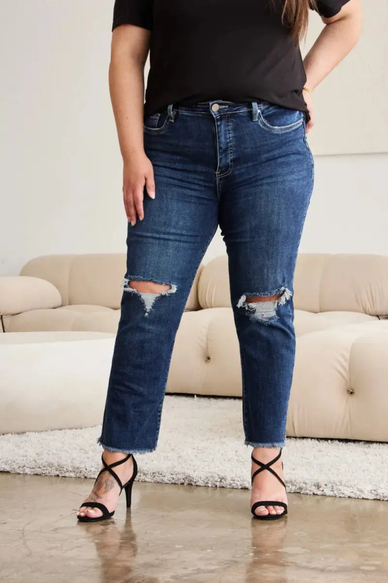 Shoes Trendsi Distressed Jeans Women's Tummy Control Denim Everyday Wear Slimming Fit