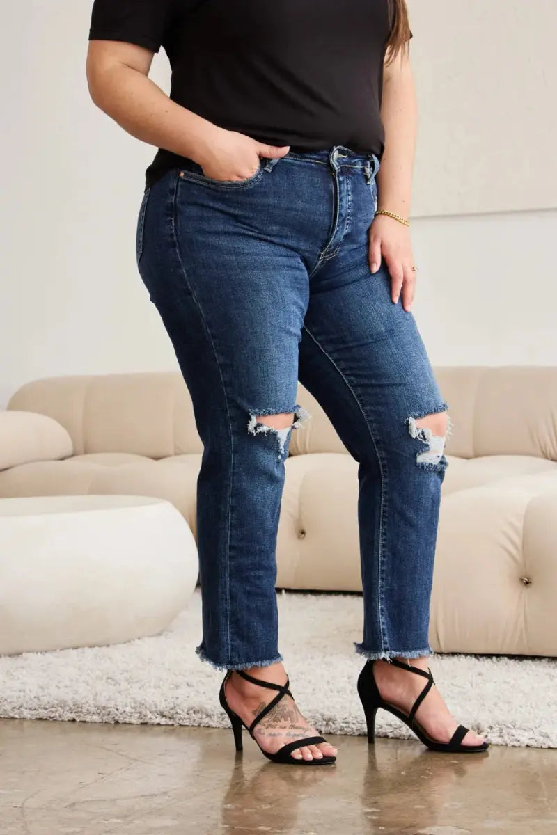 Shoes Trendsi Distressed Jeans Women's Tummy Control Denim Everyday Wear Slimming Fit