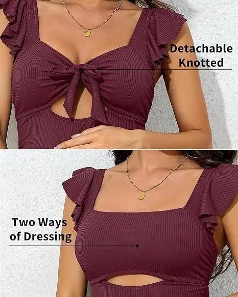 Maternity Swimwear Maternity Swimsuit - Ribbed Ruched Tie Knot Cutout - One-Piece