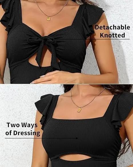 Maternity Swimwear Maternity Swimsuit - Ribbed Ruched Tie Knot Cutout - One-Piece