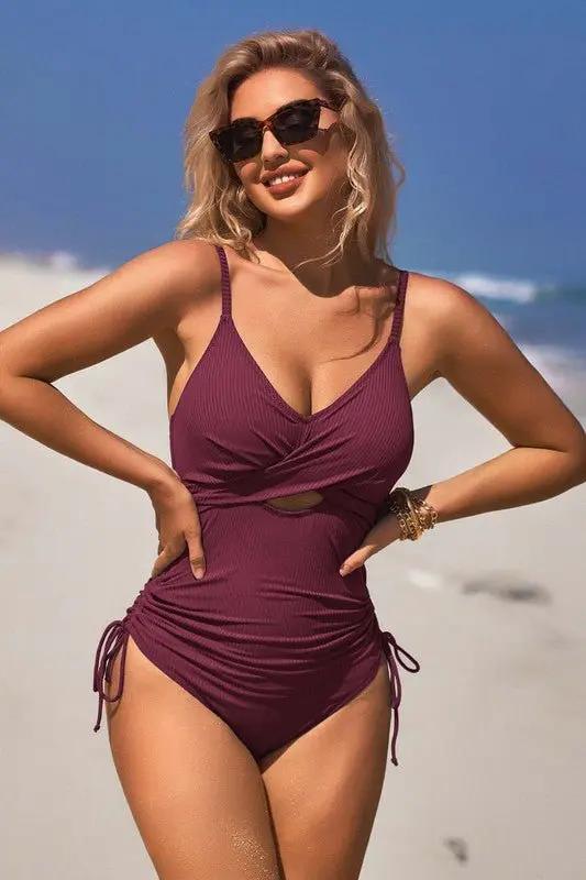 Women's One-Piece Swimsuit Women's Ribbed Swimsuit - High Cut Push Up - Tie Side One Piece