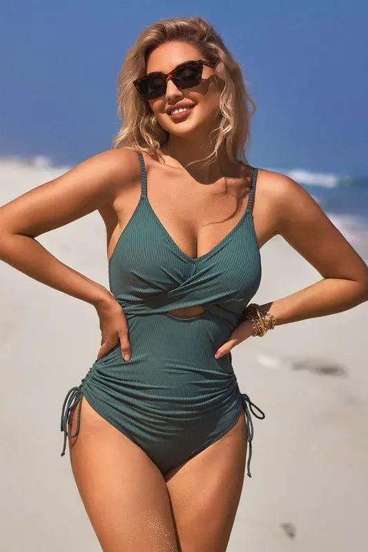 Women's One-Piece Swimsuit Women's Ribbed Swimsuit - High Cut Push Up - Tie Side One Piece