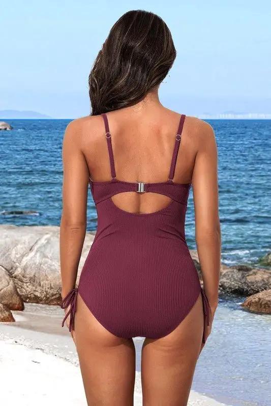 Women's One-Piece Swimsuit Women's Ribbed Swimsuit - High Cut Push Up - Tie Side One Piece