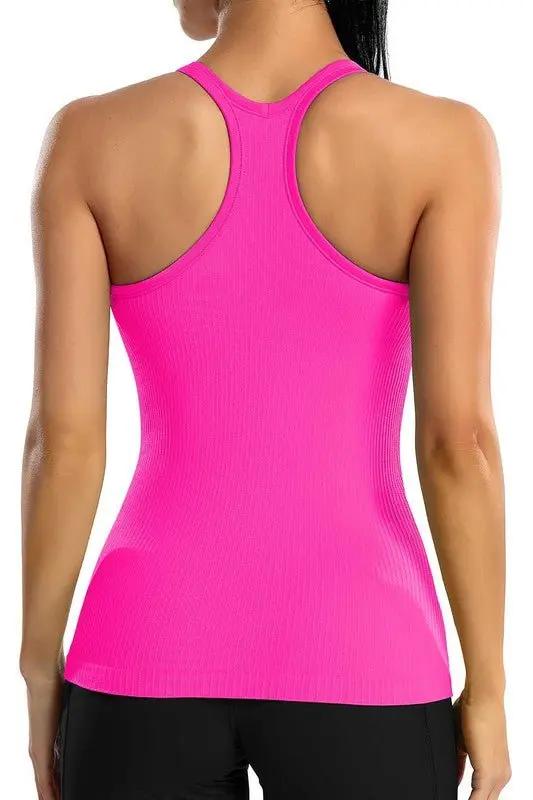 Women's Active Tank Top Ribbed Tank Top - Built-In Bra - Workout & Yoga Active Top