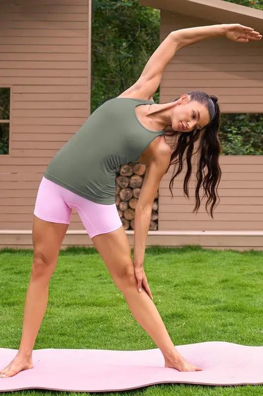 Women's Active Tank Top Ribbed Tank Top - Built-In Bra - Workout & Yoga Active Top