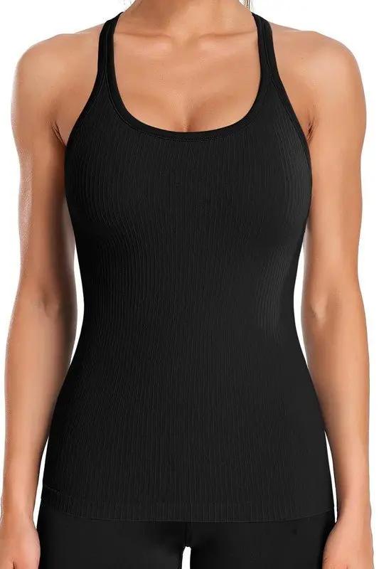 Women's Active Tank Top Ribbed Tank Top - Built-In Bra - Workout & Yoga Active Top