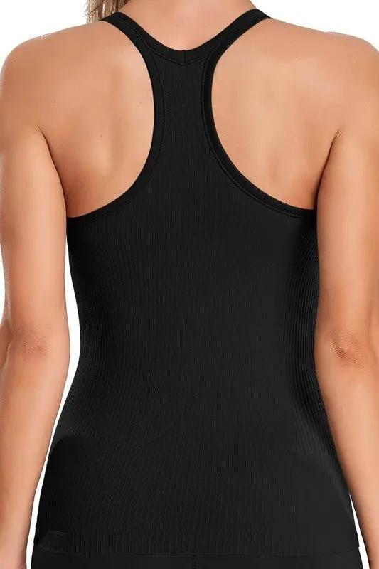 Women's Active Tank Top Ribbed Tank Top - Built-In Bra - Workout & Yoga Active Top