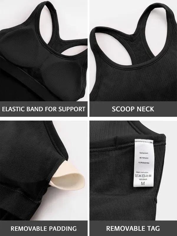 Women's Active Tank Top Ribbed Tank Top - Built-In Bra - Workout & Yoga Active Top