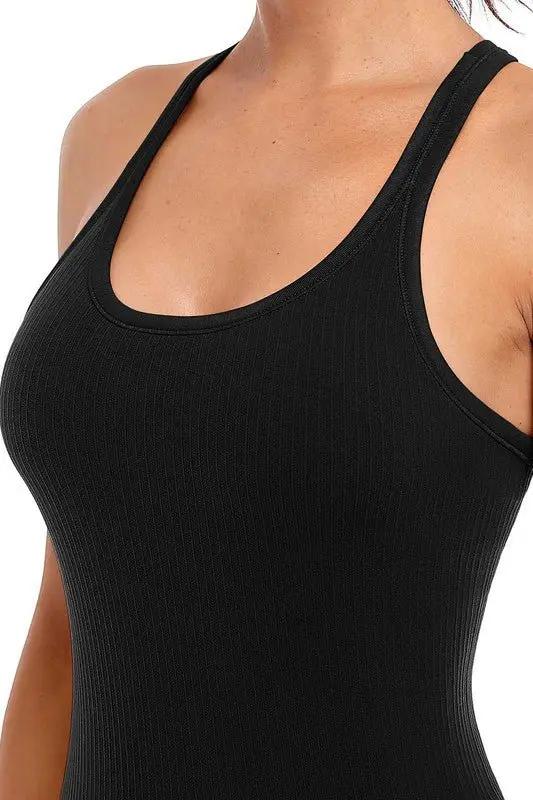 Women's Active Tank Top Ribbed Tank Top - Built-In Bra - Workout & Yoga Active Top