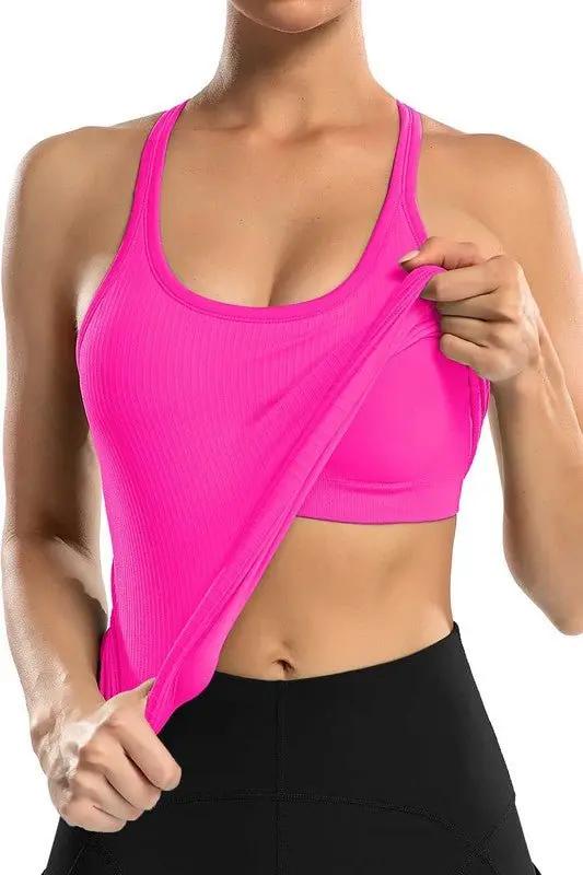 Women's Active Tank Top Ribbed Tank Top - Built-In Bra - Workout & Yoga Active Top