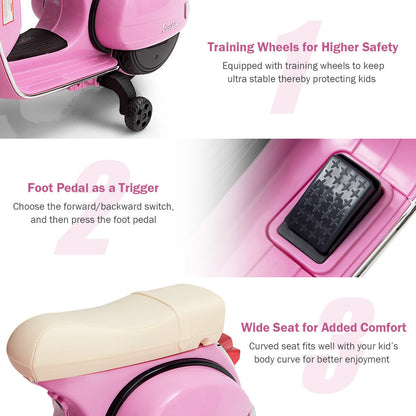 Ride in Style: Pink 6V Kids Vespa Scooter with Training Wheel and Headlight