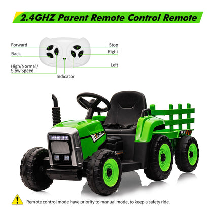 Ride-On Electric Tractor with Trailer for Toddlers - Remote Controlled