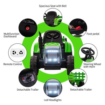 Ride-On Electric Tractor with Trailer for Toddlers - Remote Controlled
