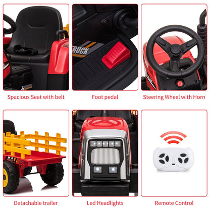 Ride-On Electric Tractor with Trailer for Toddlers - Remote Controlled
