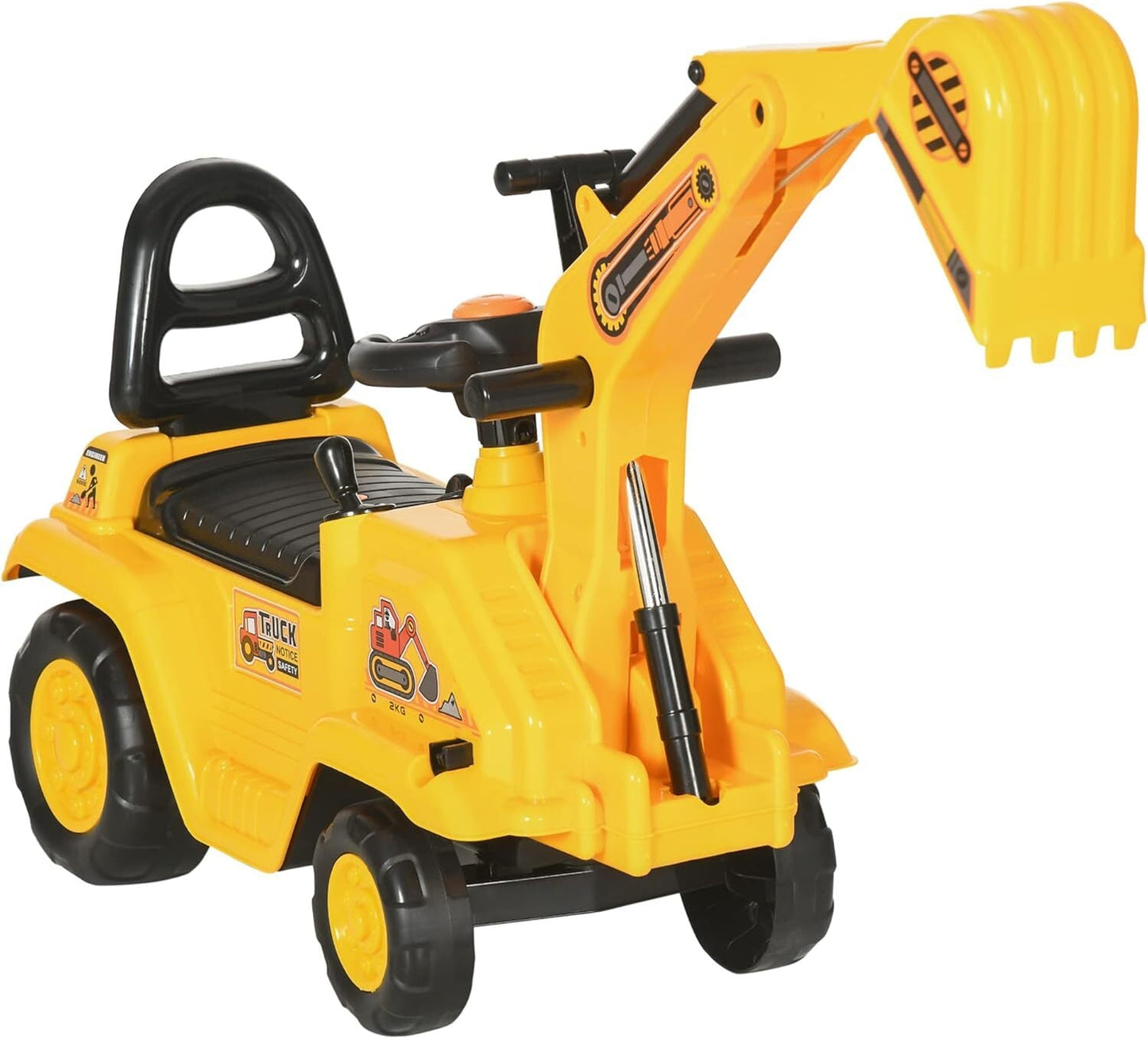 Kids Ride-On Excavator Truck with Pull Cart, Horn, and Under-Seat Storage