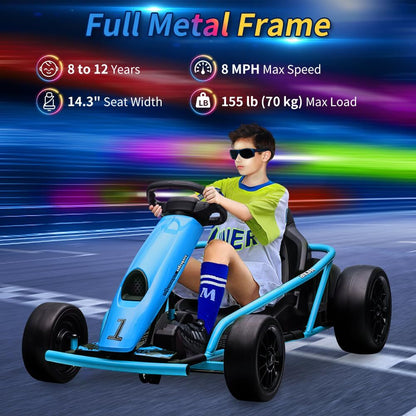 24V Electric Ride-On Go-Kart for Kids High-Speed Drifting Car Toy
