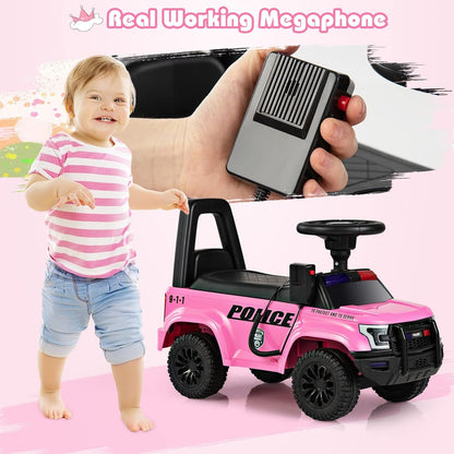 Toddler Ride-On Push Police Car Foot-to-Floor Sliding Toy with Siren