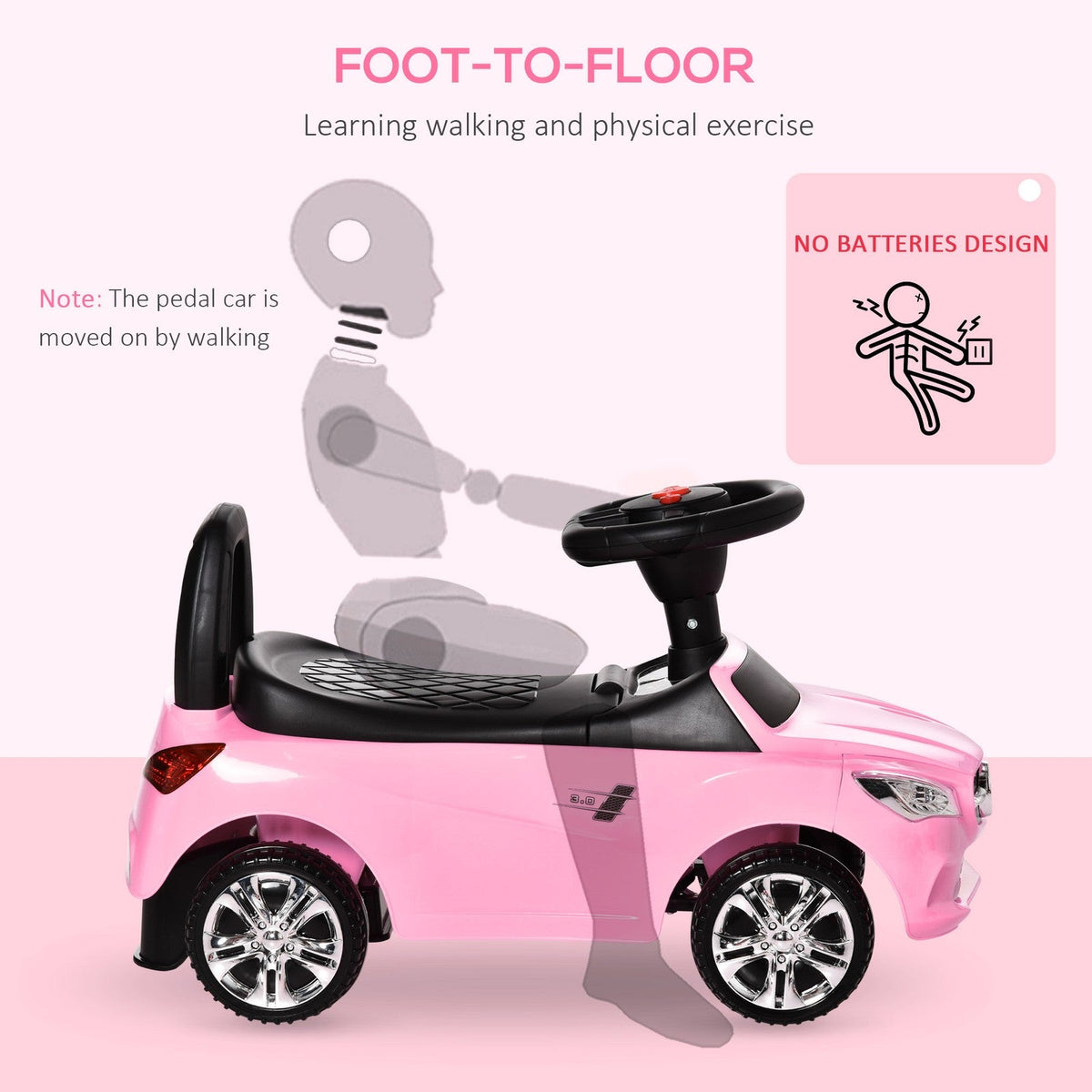 Red Baby Ride-On Sliding Car with Horn, Music, Lights, and Storage – No Power Needed