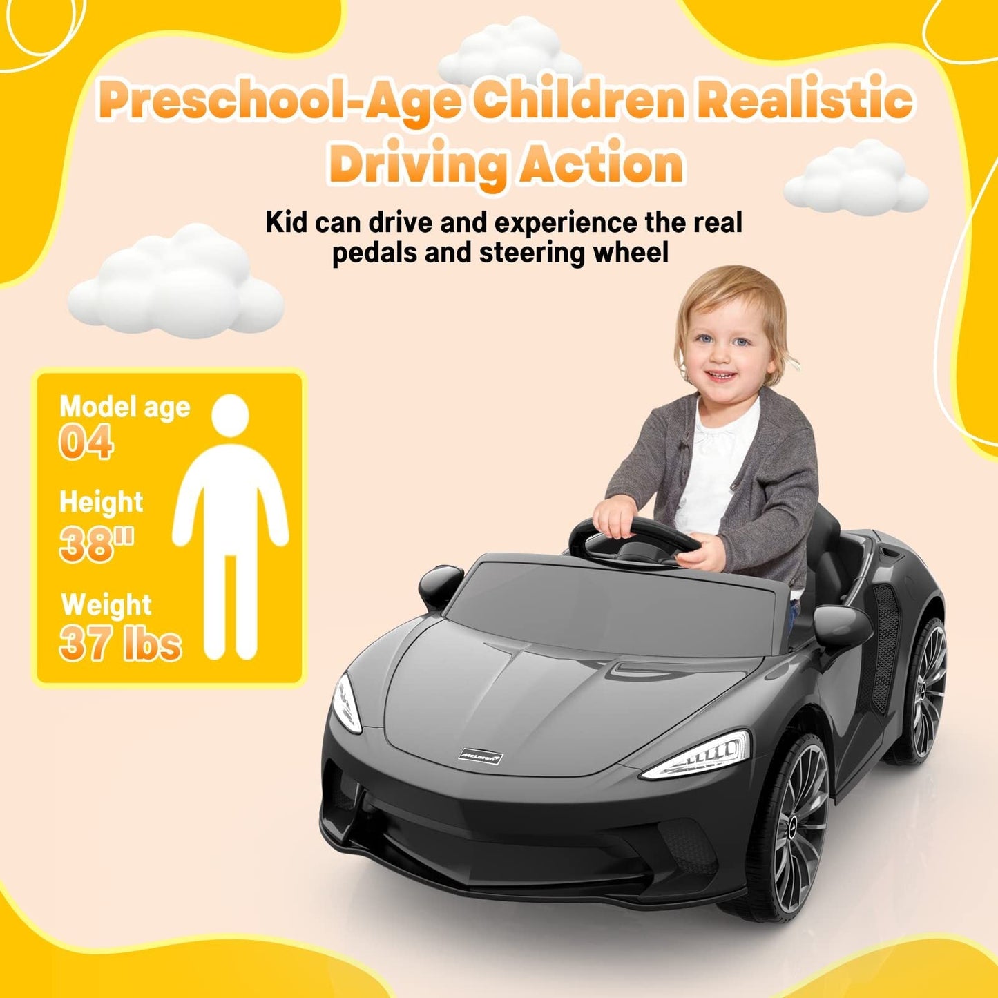 12V Licensed McLaren Battery-Powered Kids Ride-On Sports Car with 2 Speeds