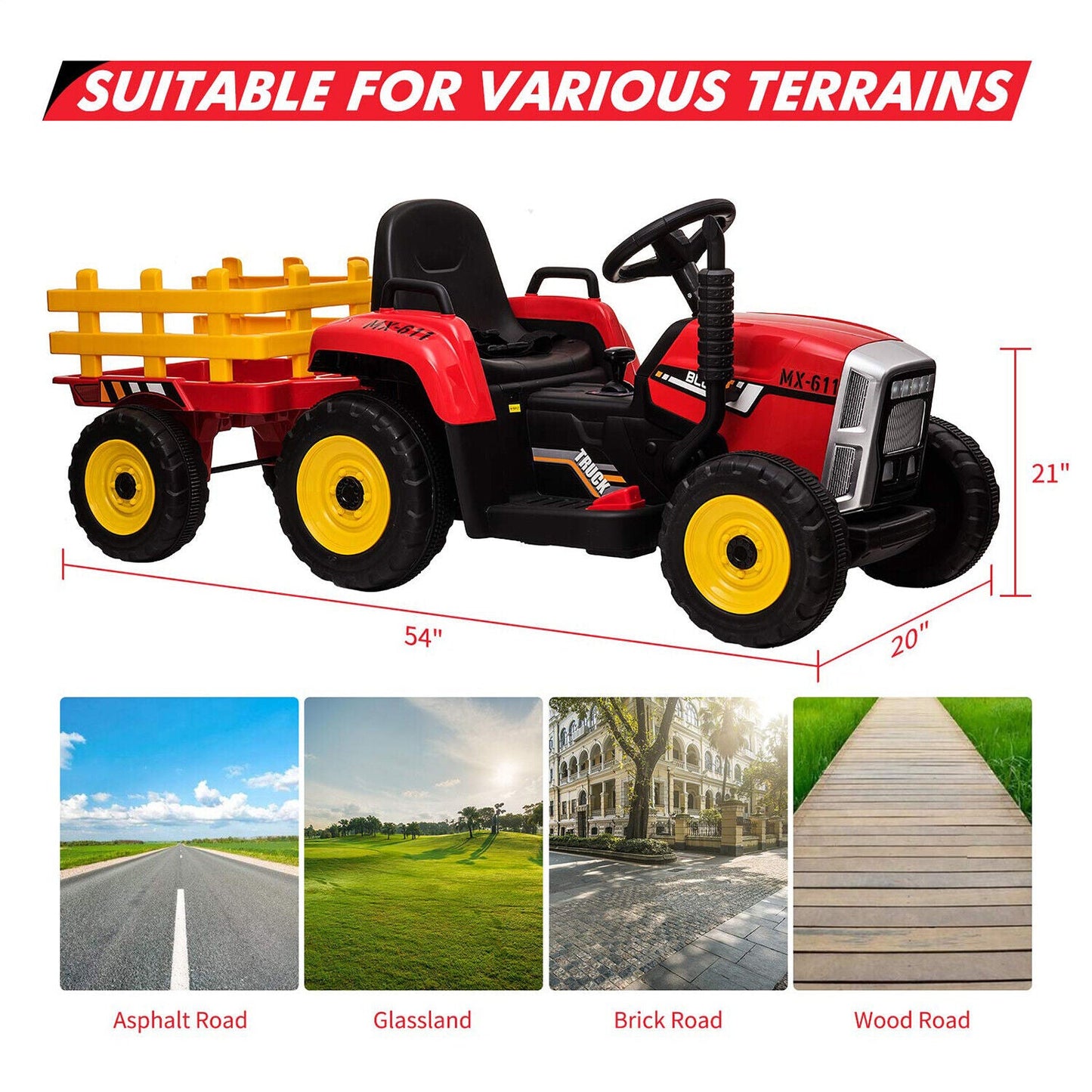 Ride-On Tractor Trailer for Kids with Remote Control and MP3 Player - 12V 35W Toy Gift