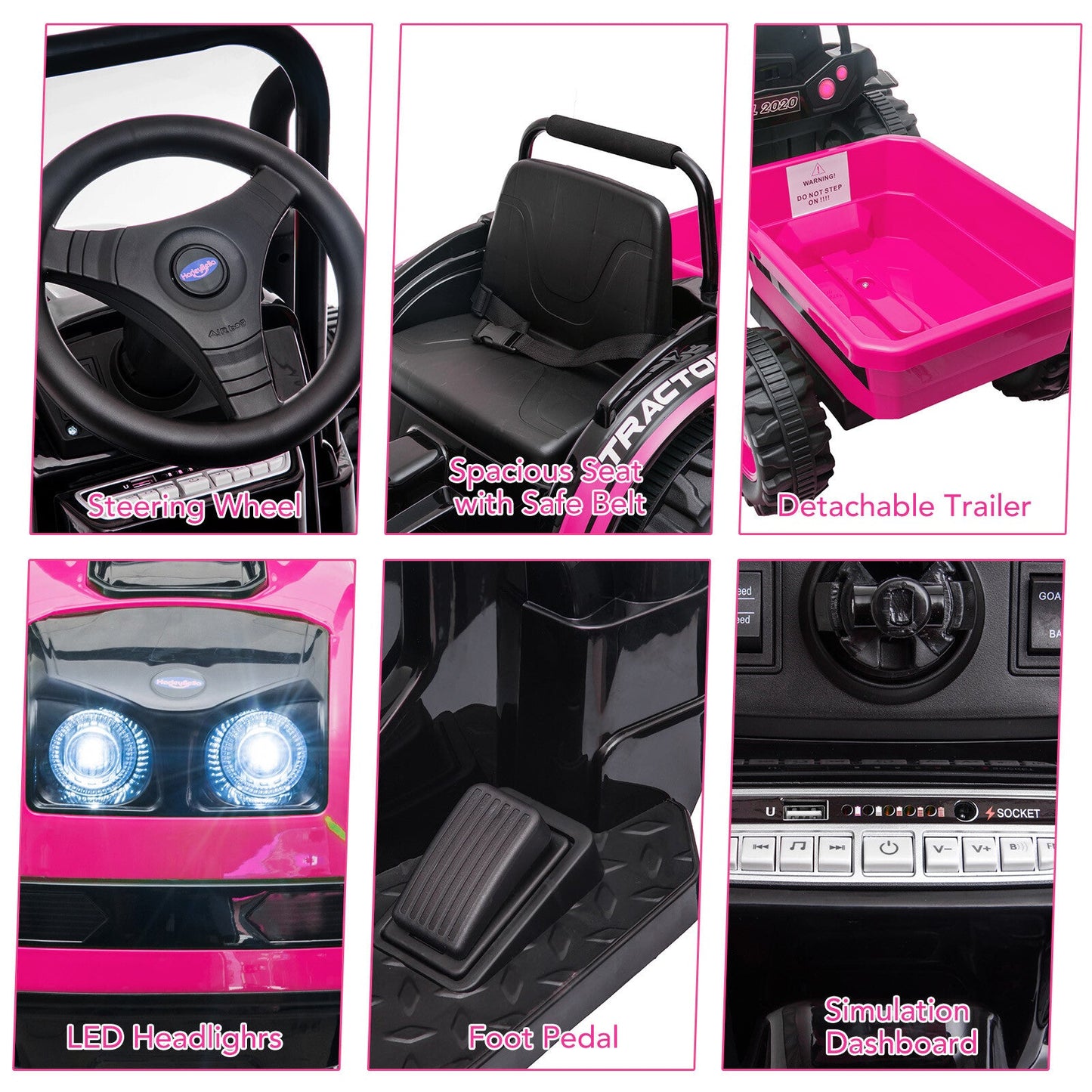 12V Battery-Powered Ride-On Tractor with Trailer and Remote Control Electric Car