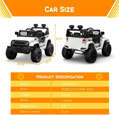 12V Electric Ride-On Truck Car for Kids with Remote Control and Music
