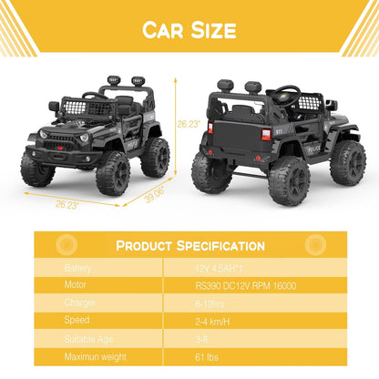 12V Kids Electric Ride-On Truck Car with Remote Control and Spring Suspension