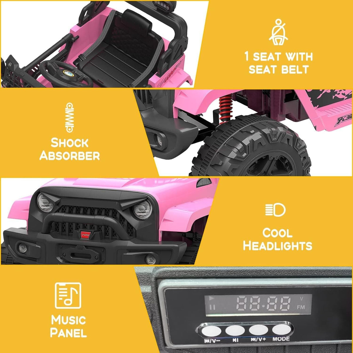 Electric Ride-On Truck with Remote Control, Spring Suspension, and LED Lights