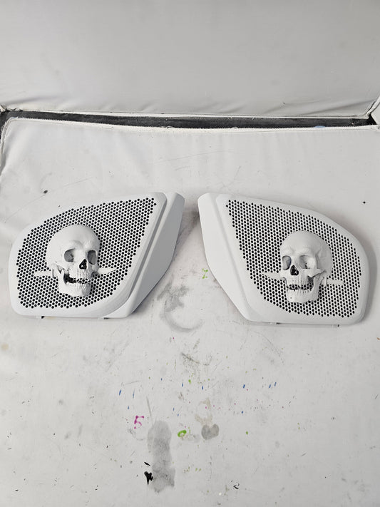 98 to 2024+ Road Glide 3D skull and dagger speakers grill covers set