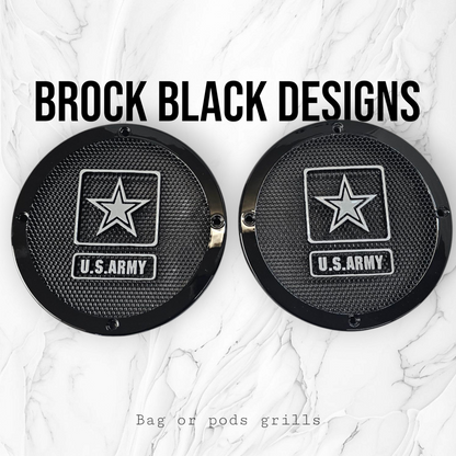 A set of Army speakers grill covers