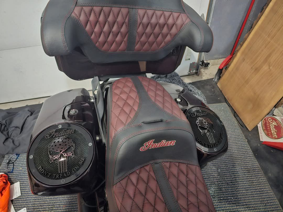 A set of Indian Punisher Dont Tread on me theme speakers grill covers