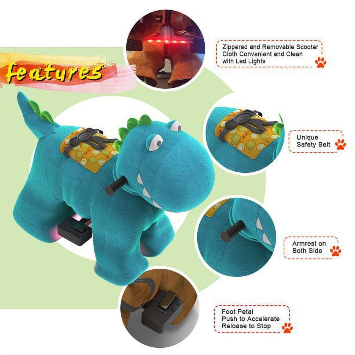 Roaring Dinosaur Plush Ride-On Scooter for Kids with Safety Belt