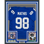 Framed Autographed/Signed Robert Mathis 35x39 Indianapolis Blue Football Jersey JSA COA