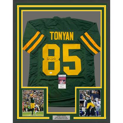 Framed Autographed/Signed Robert Tonyan 35x39 Green Bay Color Rush Green Football Jersey JSA COA