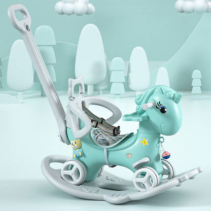 Toddler Rocking Horse with Push Handle, Backrest, and Balance Bike Ride-On Toy