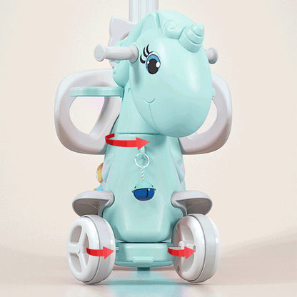 Toddler Rocking Horse with Push Handle, Backrest, and Balance Bike Ride-On Toy