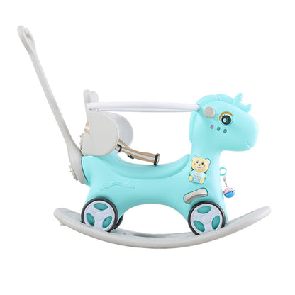 Toddler Ride-On Rocking Horse and Balance Bike with Push Handle and Backrest