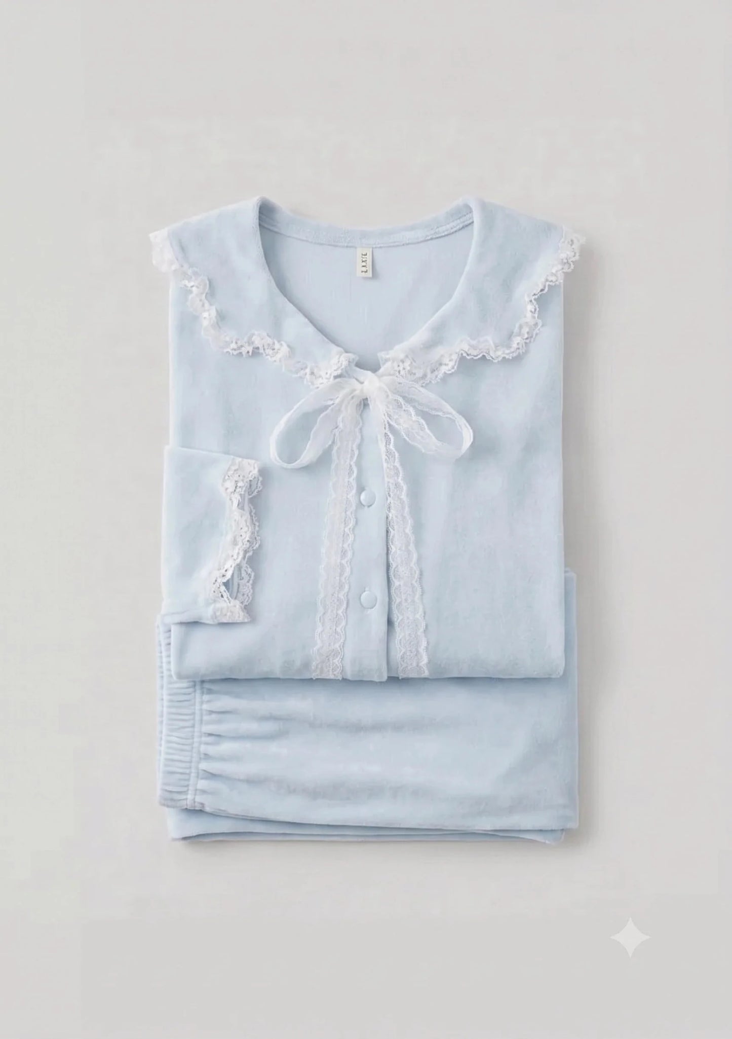 Rosy Velvet Coquette Lace Pajama Set / Blue