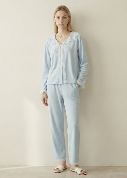 Rosy Velvet Coquette Lace Pajama Set / Pink