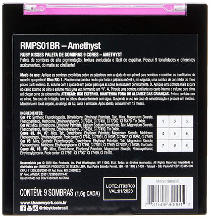 Ruby Kisses Eye Shadow Palette 9 Shadows Eye Makeup for Spring (1 PACK, Amethyst)