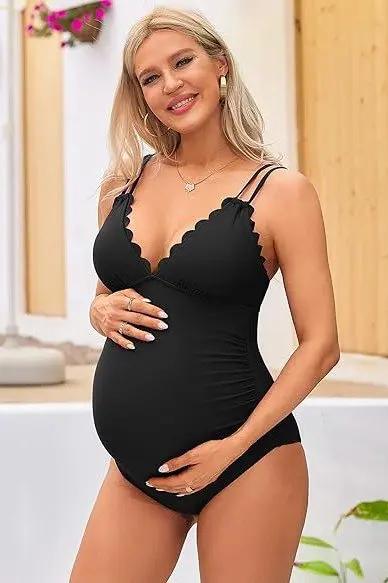 Charmo Maternity Swimsuit Scallop V Neck Support